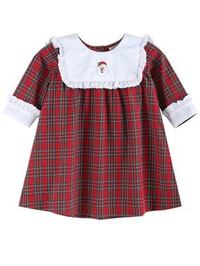 Red Plaid Holiday Baby Dress with White Bib